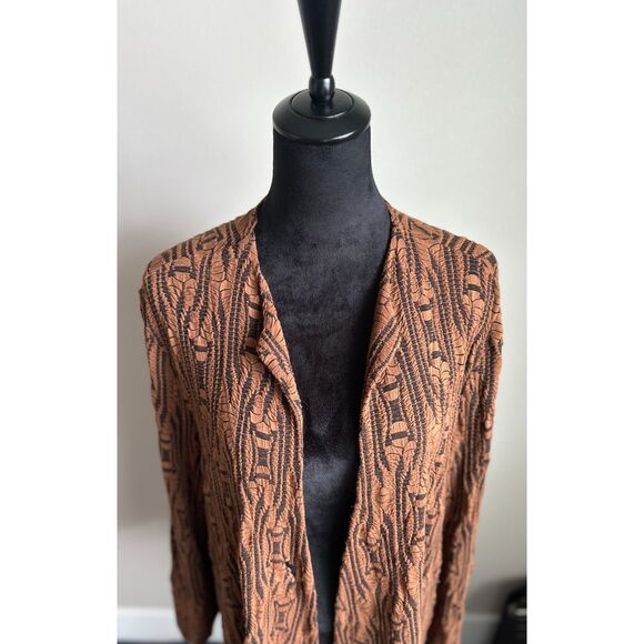 TIANELLO Brown Black Abstract Woven Knit Bell Sleeve Cardigan Sweater Size M - Picture 2 of 9